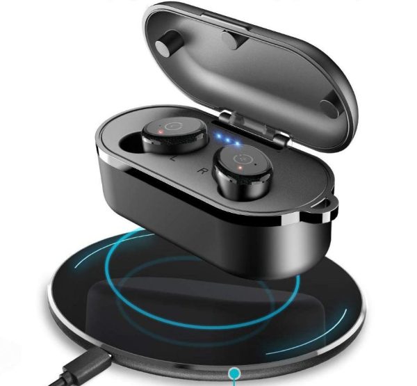 TOZO earbuds IN AIR OVER THE wireless CHARGER