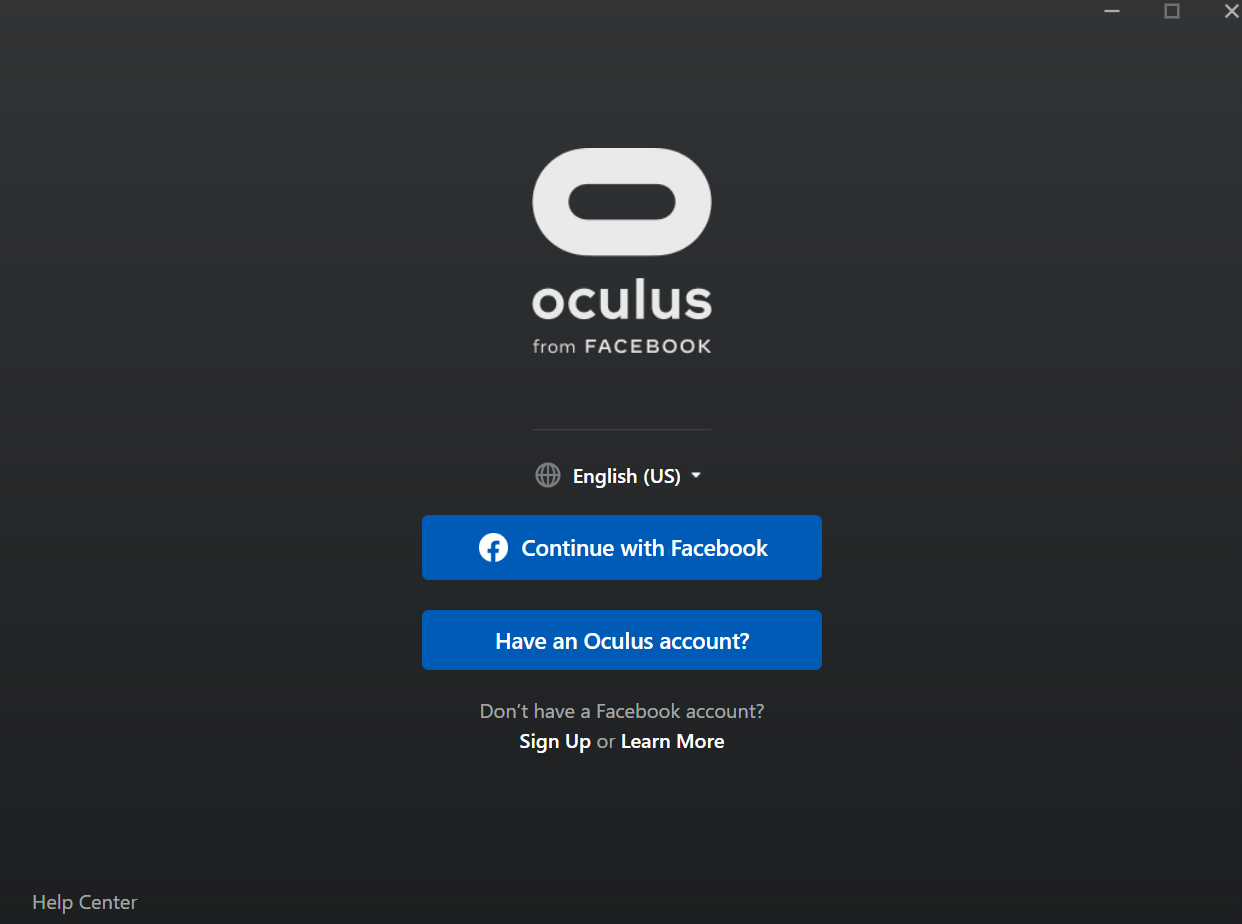 oculus app login screen